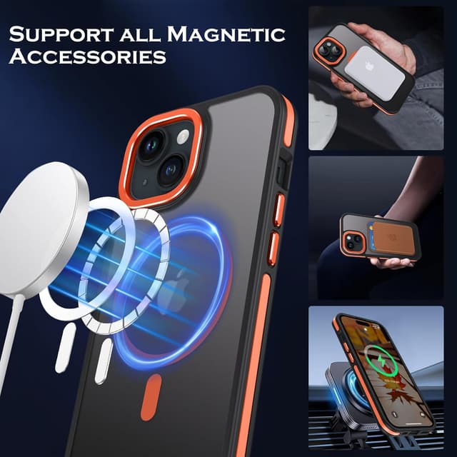 Detalle de Telaso Magnetische Hülle für iPhone 15 Plus (6,7") mit MagSafe-Kompatibilität – orange