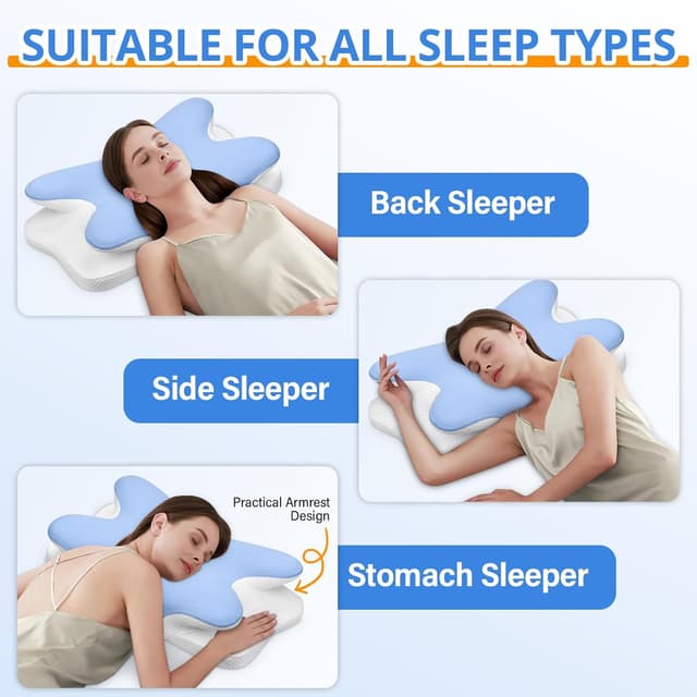 Detalle de Oreiller ergonomique cervical Ehomfory 2 en 1 en mousse à mémoire de forme (bleu)