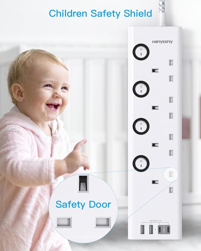 Thumbnail 5 de HANYCONY 4 Way Plug Extension Socket with 1.8m cable 🔌