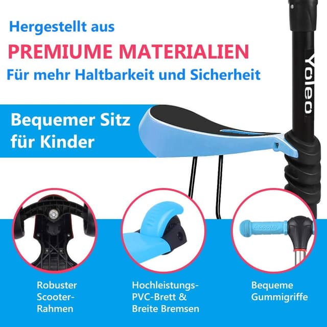 Detalle 2 de YOLEO Kinderroller 3-in-1 mit Sitz, Höhe 65–77 cm