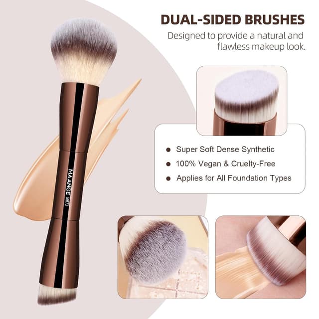 Detalle de MAANGE 20-Piece Foundation & Eye Makeup Brush Set with Double-Ended Kabuki Brushes (Coffee)