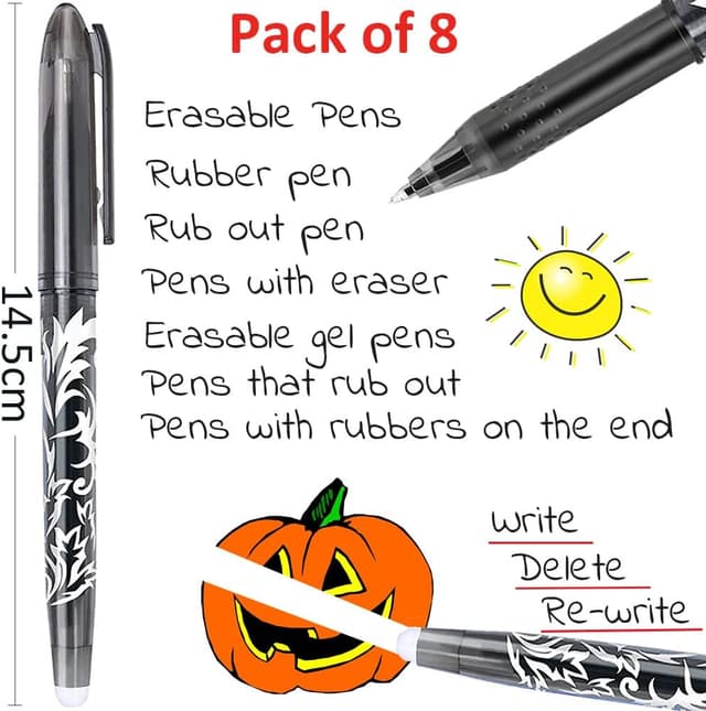 Detalle 2 de Artbiu 8 Erasable Gel Pens with Eraser 🖊