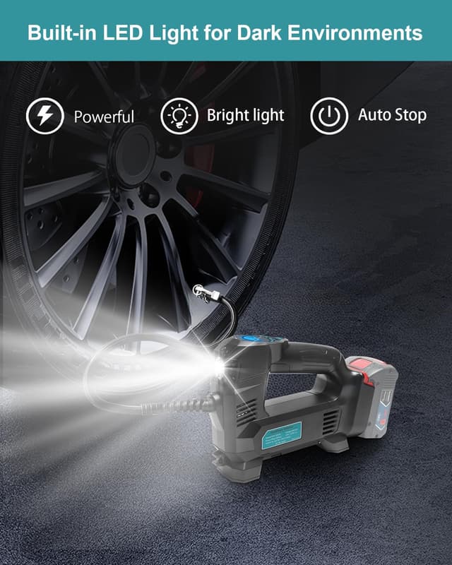 Detalle de Waitley Akku-Luftkompressor für Bosch 18V Akkus (max. 11 bar) mit digitalem Manometer – für Auto, Motorrad, Fahrrad & Bälle