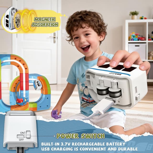 Detalle de YESHIN Clickrail Electric Train Set – DIY-Eisenbahnset mit modulierbaren 3D-Schienen und motorisiertem Zug, ab 3 Jahren