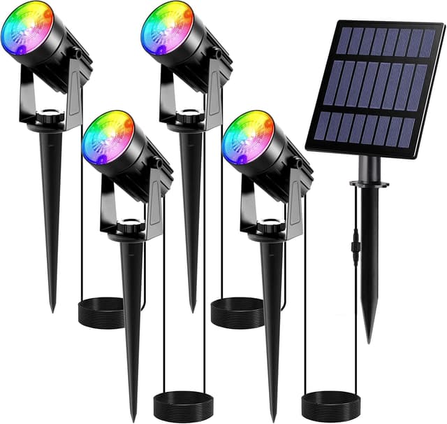 Detalle de T-SUNUS Gartenstrahler Solar RGB – Solarlampen für außen mit RGB Farbwechsel, IP65 und 6 Farben