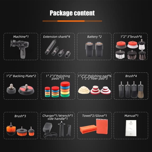Detalle 2 de SPTA Akku-Poliermaschine 12V (2.0 Ah) Set mit 37 Zubehörteilen – bis 2.800/8.300 U/min