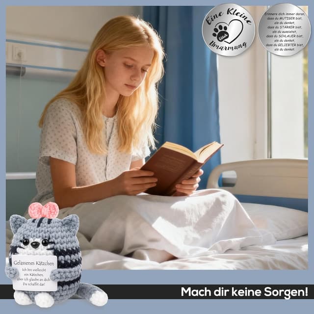 Detalle de Tixlux Pocket Hug Positive Katze – handgefertigte Strick-Katzen Dekofigur mit Glücksbringer für Mitbringsel