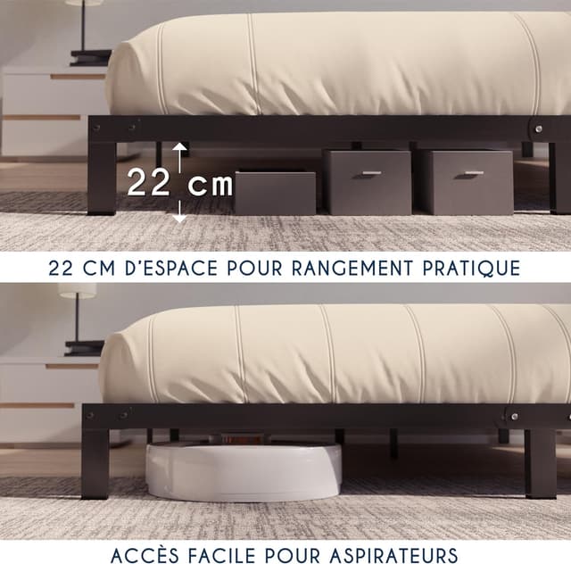 Detalle de Dreamzie Cadre de lit 120x200 cm avec sommier et pieds – 25 cm de hauteur, rangement intégré