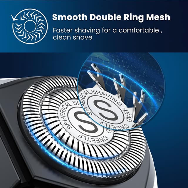 Detalle de SweetLF Rasierer Herren elektrisch mit IPX7, 4D-Drehköpfen & LED-Display (Nass-/Trocken) – Schwarz-Grau