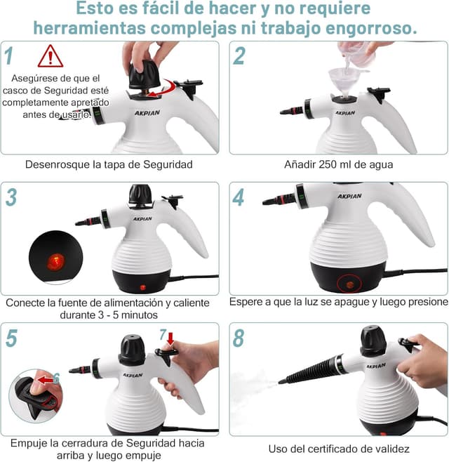 Detalle 2 de AKPIAN Nettoyeur Vapeur Portable : kit de 10 accessoires pour tapis, rideaux, canapés et plus