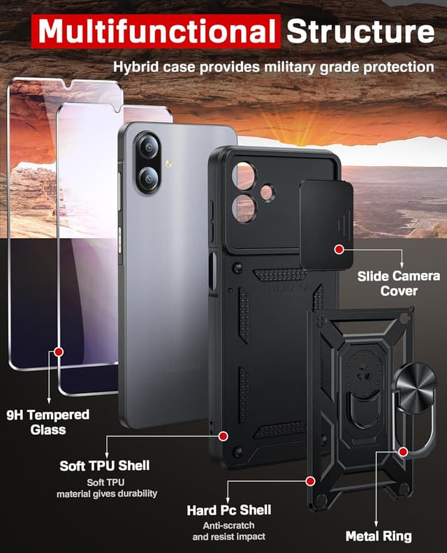 Detalle de LeYi Samsung Galaxy A07 rugged case with ring stand