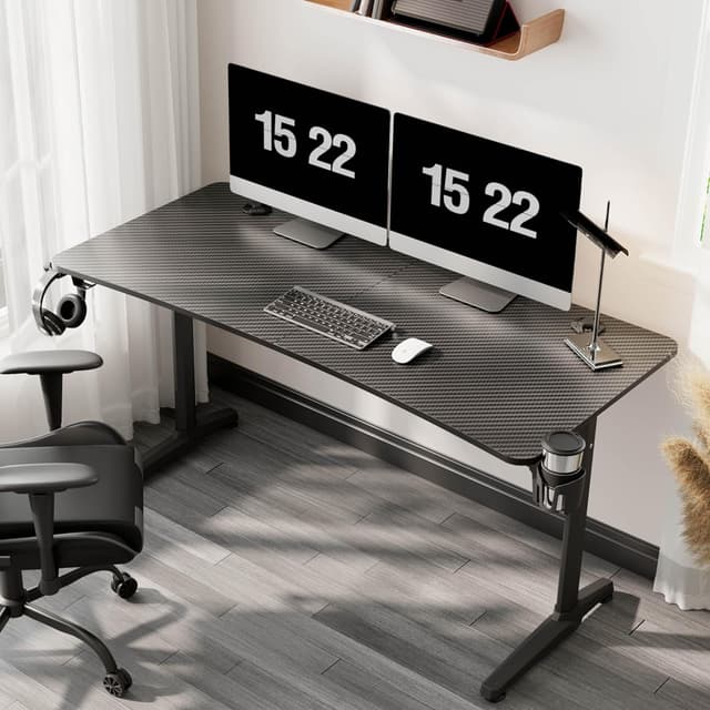 Thumbnail 6 de EUREKA ERGONOMIC Bureau Gaming 152 x 70 cm avec tapis de souris, porte-gobelet, crochet casque et support manette