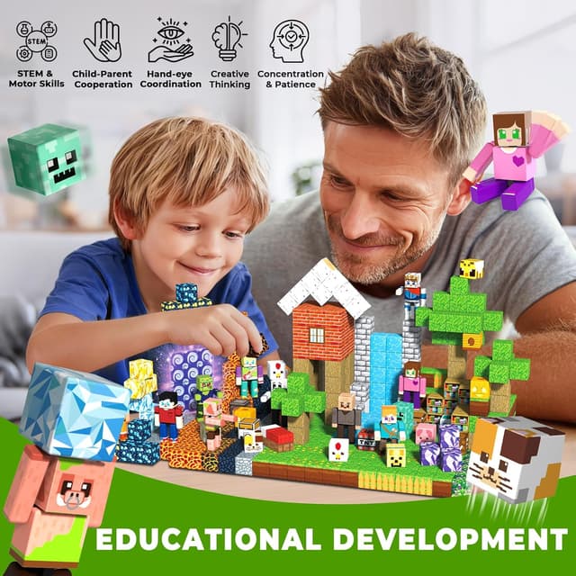 Detalle 2 de Annexfun 464PCS Magnetic Blocks with 10 Action Figures STEM Building Set (Ages 6+)