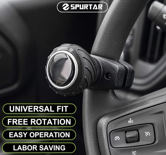 Detalle 1 de Spurtar Steering Wheel Knob – Universal steering wheel spinner for cars, trucks, forklifts, tractors, boats & golf carts (Black)