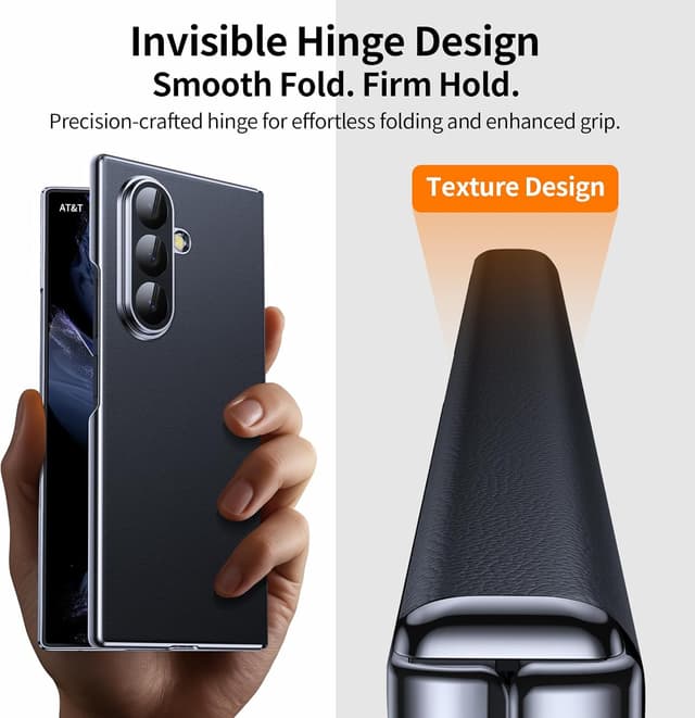 Detalle de YOOVEI Z Fold 7 Luxury Leather Case with Built-In Privacy Screen Protector (MagSafe & Camera Protection) — Black