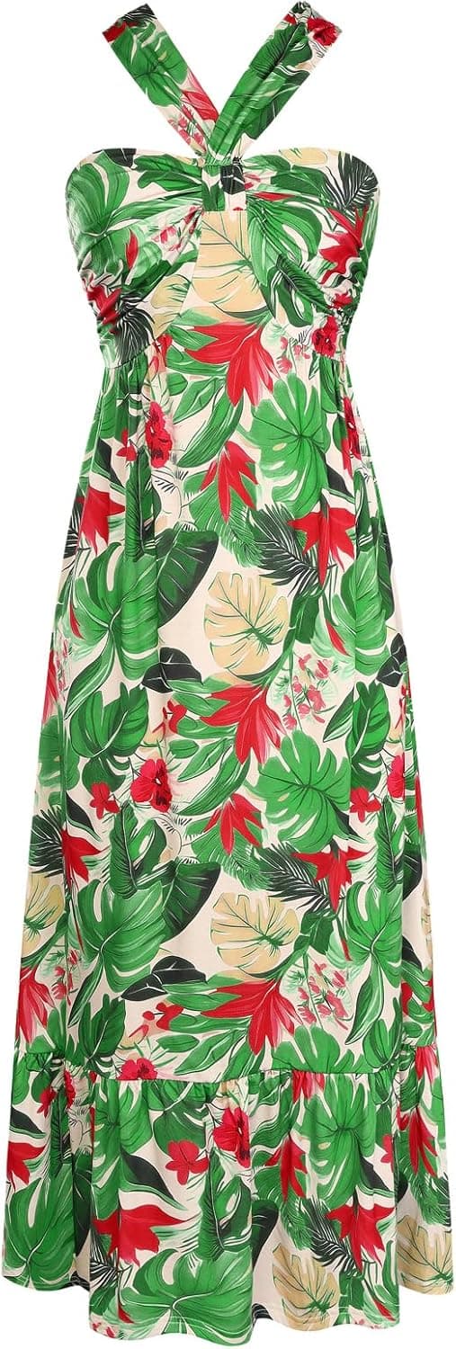 Detalle 2 de Grace Karin Floral Boho Halter Maxi Dress with Pocket for Summer Vacations