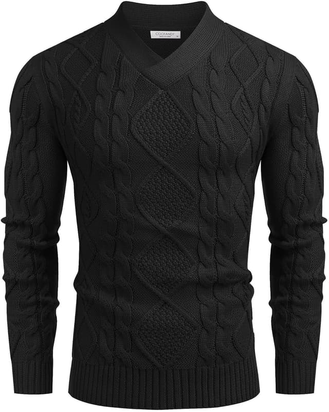 Detalle 2 de COOFANDY pull col V ajusté en tricot torsadé