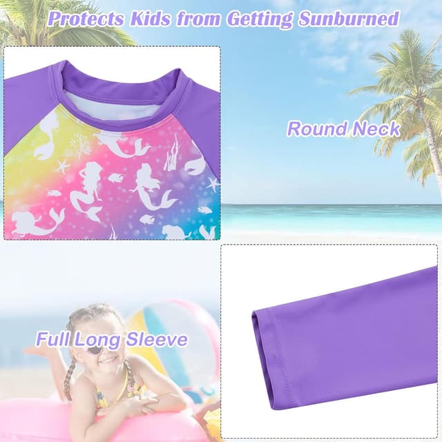 Detalle 2 de TUONROAD Girls 2-Piece Rash Guard Swimsuit (Long Sleeve Tankini) for Ages 4–10