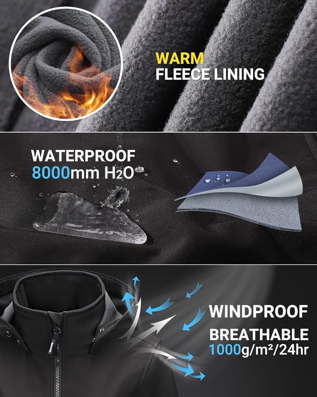 Detalle de Outdoor Ventures Damen Softshelljacke kurz gefüttert – wasserdicht, winddicht mit abnehmbarer Kapuze