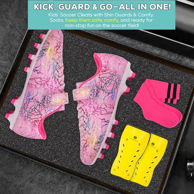 Detalle de brooman Kids Firm Ground Soccer Cleats (Girls) with Shin Guards & Soccer Socks