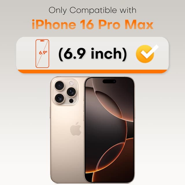 Detalle de TOCOL 9H Tempered Glass Screen Protector for iPhone 16 Pro Max (Full Coverage, Military-Grade)