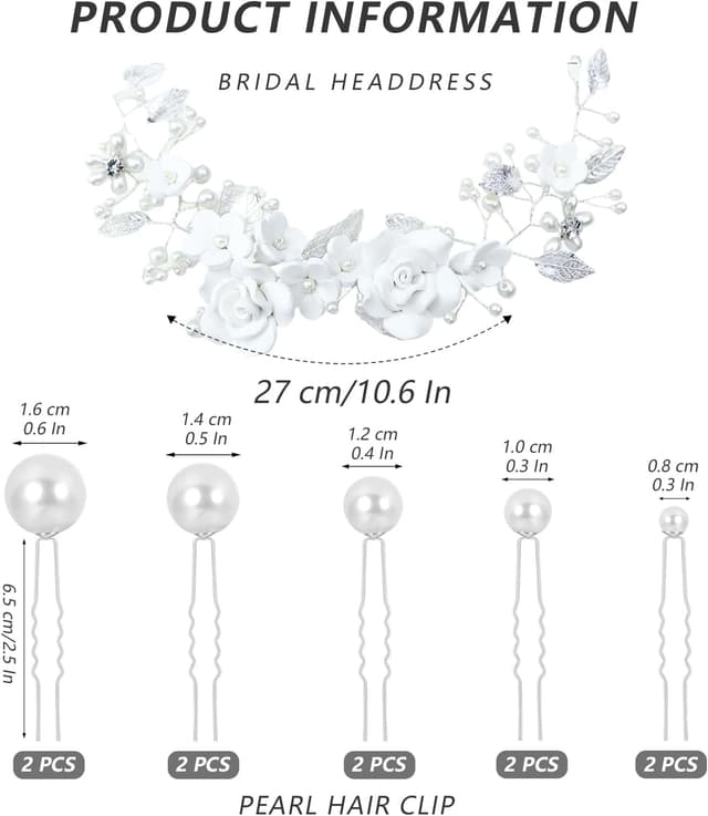 Detalle 2 de Bridal Pearl Hair Accessories Set 11pcs