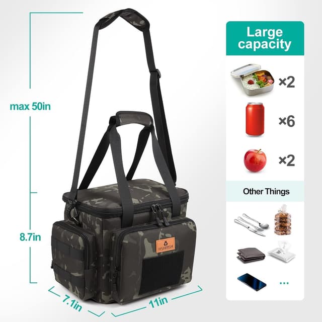 Detalle de HSHRISH 12L Tactical Lunch Bag (camo) – waterproof insulated cooler with MOLLE side pocket
