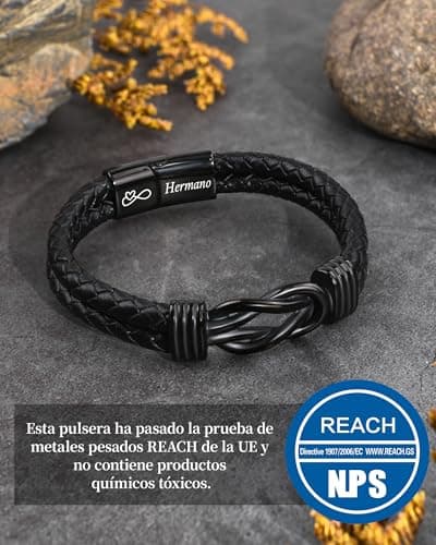 Detalle 2 de VU100 Pulsera de cuero “Hermano” con cierre magnético de acero inoxidable 316L