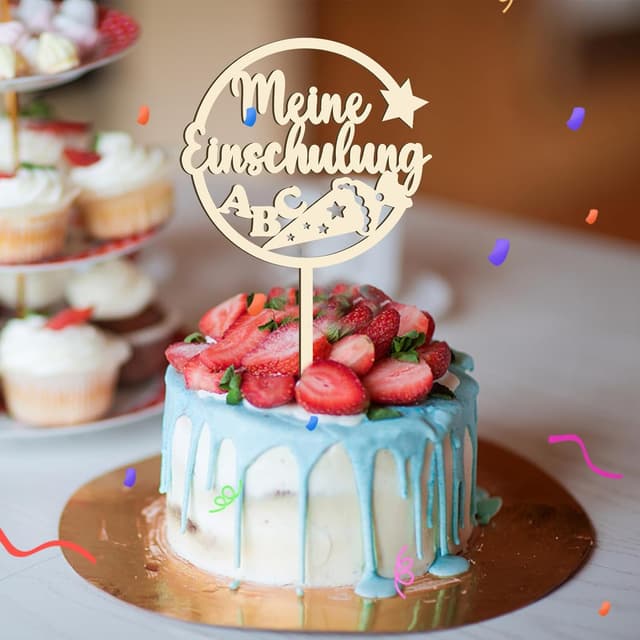 Detalle de Cake Topper „Meine Einschulung“ aus Holz – Tortendeko zur Einschulung für Jungen & Mädchen