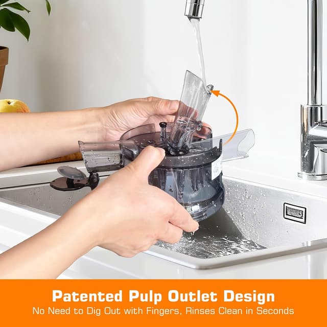 Detalle de Cold Press Juicer Machine with 6.5" Large Feed Chute (Black) — Auto-Feed for Whole Fruits & Vegetables