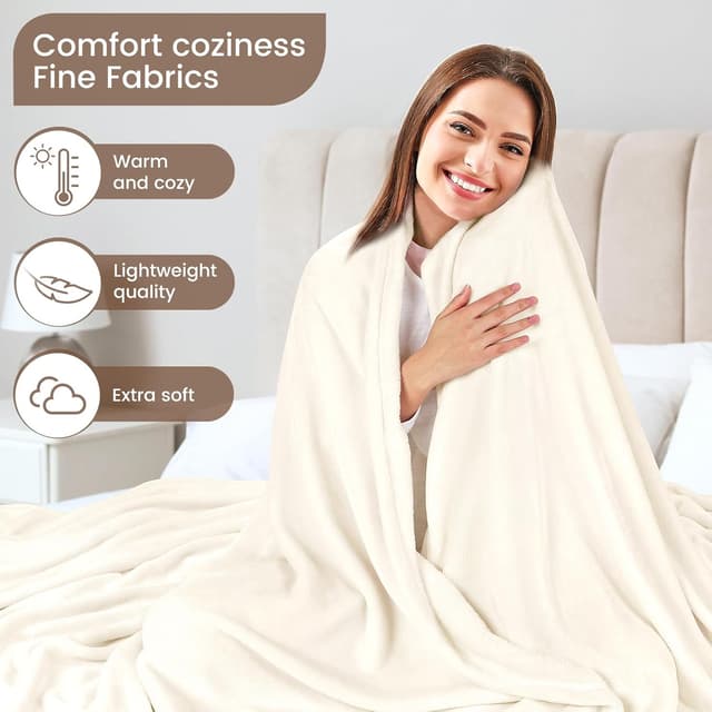 Detalle de berssen Plaid couverture polaire / flanelle en microfibre 200x230 cm, jeté de canapé beige et blanc