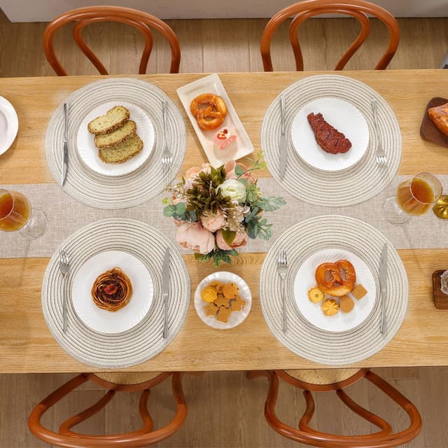 Detalle de SHACOS Woven Round Placemats Set of 6 (Heat Resistant, Washable) – 38 cm round table mats