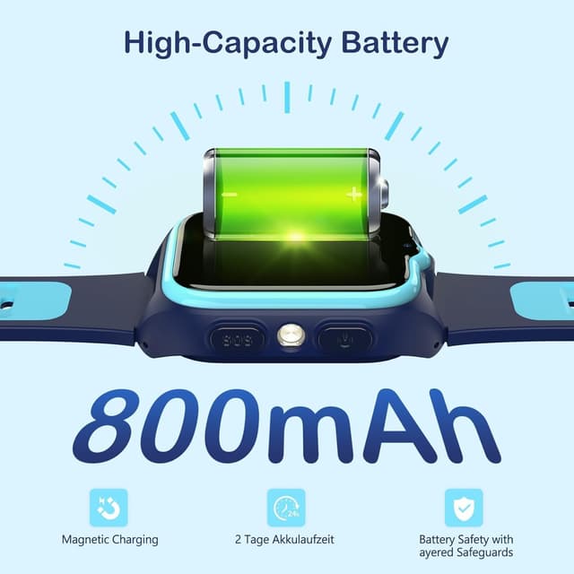 Detalle de IOWODO Montre connectée enfants 4G Wi‑Fi GPS, SOS et mode école (4–12 ans) – Bleu