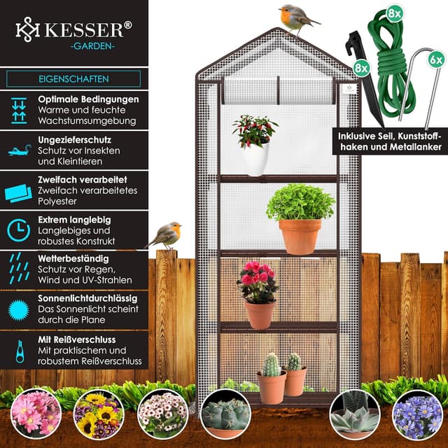 Detalle 2 de KESSER® Premium Foliengewächshaus mit 4 Etagen – 69 x 50 x 158 cm Treibhaus für Anzucht auf Balkon & Garten