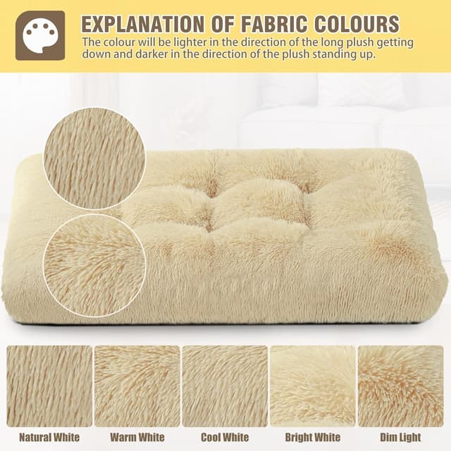 Detalle de KSIIA Extra Large Calming Dog Crate Bed (XL) – Fluffy Washable Mattress, Anti-Skid Base, Beige 105x70cm