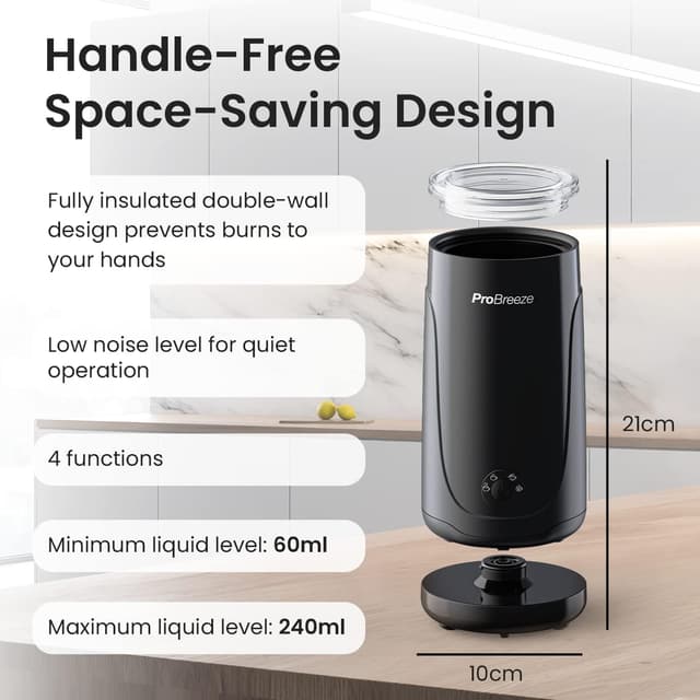 Detalle 2 de Pro Breeze Electric 4-in-1 Automatic Milk Frother (240ml) – Hot & Cold Foam Maker for Latte, Cappuccino & More