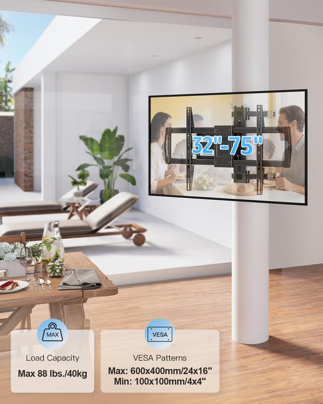 Detalle de MOUNTUP Pillar TV Mount for 32"-75" TVs (Full Motion Strap-On Post Mount, Max VESA 600x400)