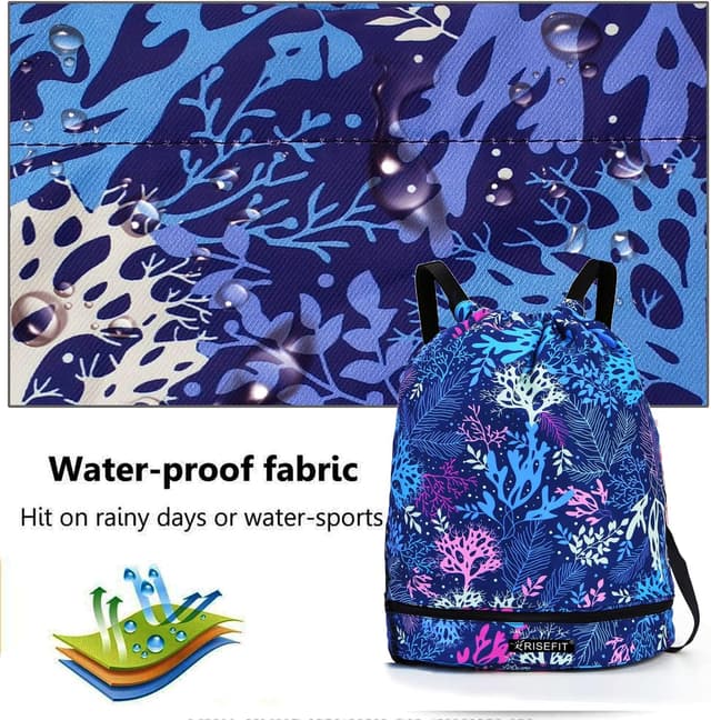 Detalle de Risefit Waterproof Swimming Bags Drawstring Gym Bags for Adults & Kids
