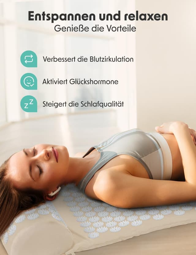 Detalle de LifeGoods Akupressurmatte mit Kissen – Akkupressurmatte für Rücken, Nacken & Entspannung