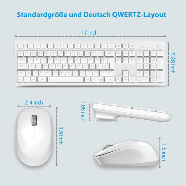 Detalle 2 de LeadsaiL K786 kabelloses Tastatur & Maus Set (QWERTZ, DE-Layout) mit 2-in-1 USB-Nano Empfänger – Weiß