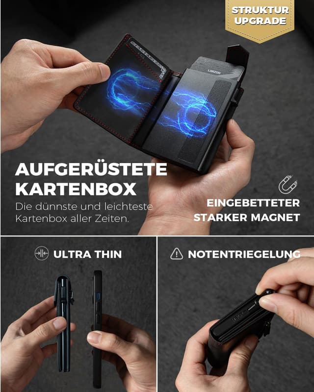 Detalle de LORZOR® Design für Airtag Wallet, Slim Wallet mit Münzfach, Geldbörse Herren echtem Leder, RFID Blocker Portemonnaie, Portmonee Herren kartenetui Platz für 10 Karten, Geldbeutel (Schwarz rot)
LORZOR® Design für Airtag Wallet, Slim Wallet mit M…