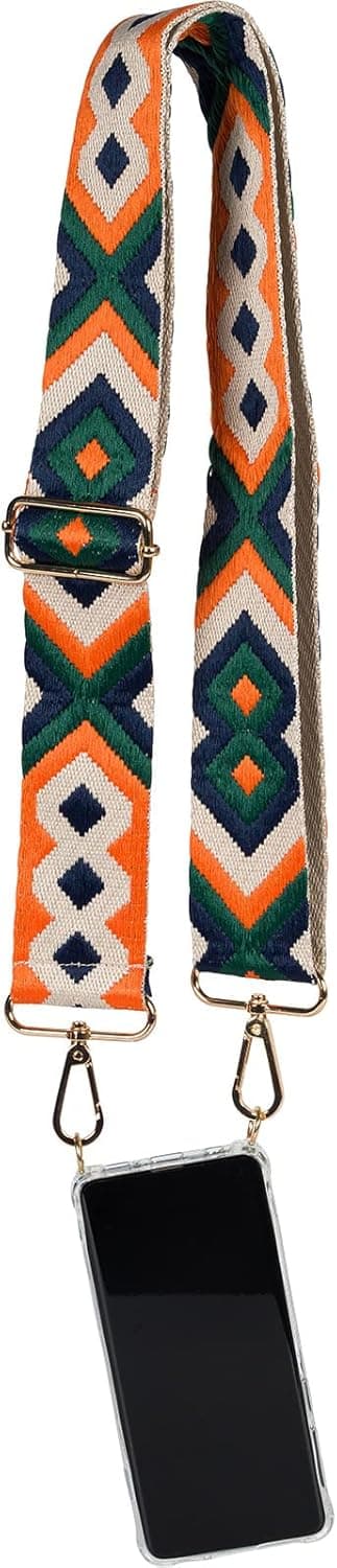 Detalle de styleBREAKER tracolla regolabile con motivo etno colorato (verde scuro/arancio/blu scuro) con moschettone