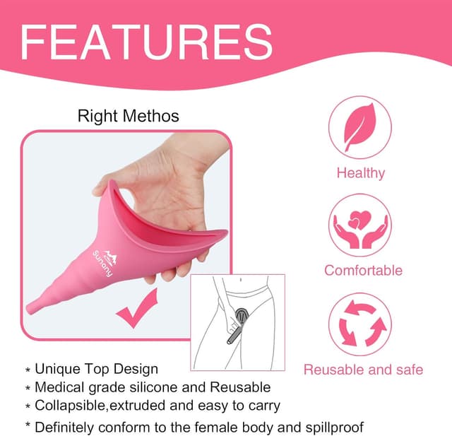 Detalle de Urinella für Frauen – wiederverwendbares tragbares Urinal aus weichem Silikon für Stehen oder Hocken