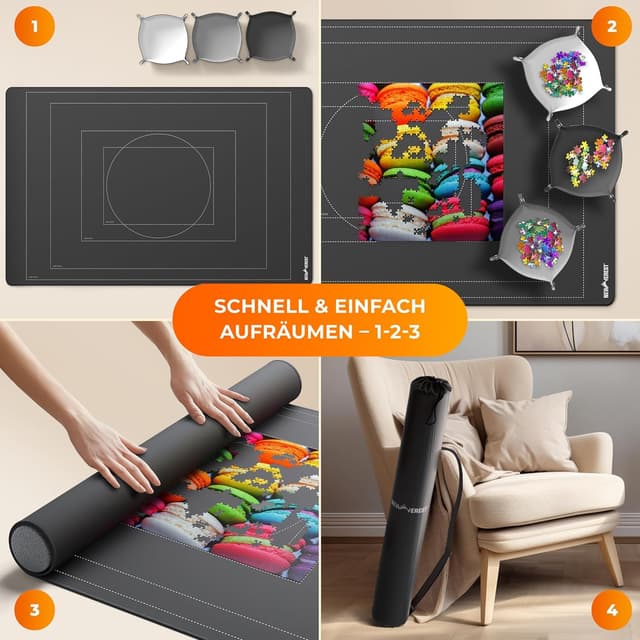 Thumbnail 6 de Newverest Puzzlematte zum Aufrollen 139,7 x 90,2 cm – bis zu 3.000 Teile, rutschfeste Unterseite & Sortierschalen