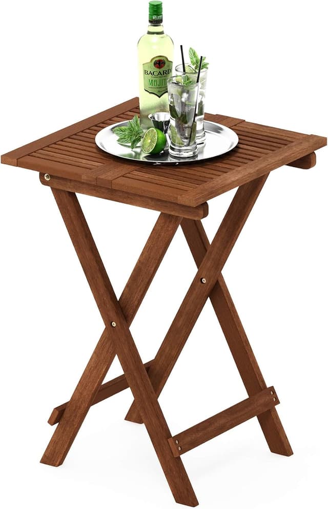 Detalle de Furinno TIOMAN Patio Table Folding Outdoor Side Table in teak oil (51.1 x 72.4 x 51.1 cm)