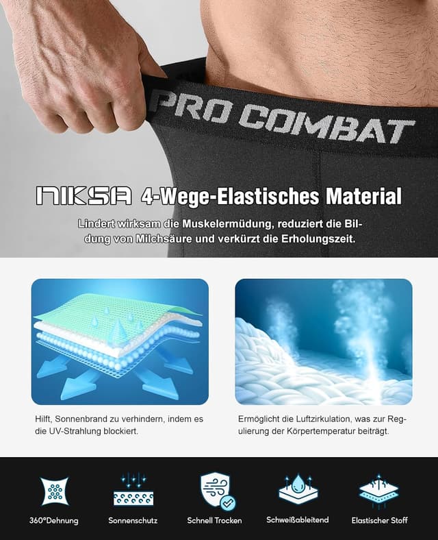 Detalle de Niksa Herren Kompressionsshorts (1- oder 3er-Pack) – schnelltrocknendes Baselayer
