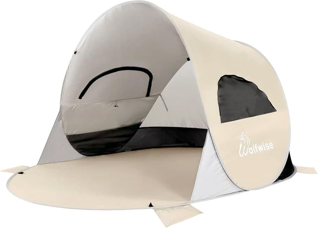 Detalle de Wolfwise Tenda pop-up istantanea per 3-4 persone con UPF 50+ beige, riparo portatile per spiaggia e trekking