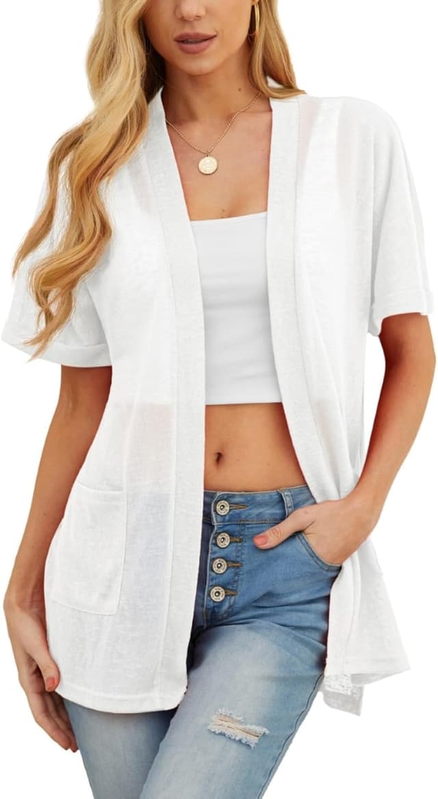 Detalle 2 de PrinStory Women’s Lightweight Cardigan Long Sleeve – Open Front V-Neck with Pockets