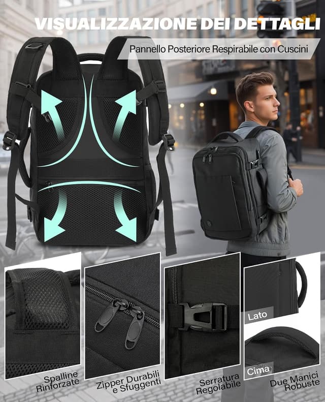 Detalle de Zaino VANKEV Easyjet 45x36x20 da viaggio aereo 30L con scomparto PC fino a 15,6