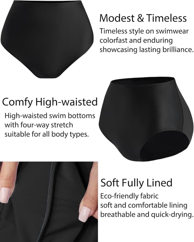 Detalle de Dipinon Women’s High Waisted Tummy Control Bikini Bottom with Full Coverage Swim Shorts